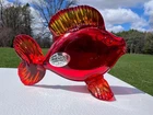 New ListingBlenko Glass Minnow Fish In Ruby with Tangerine Fins ~Brand New~