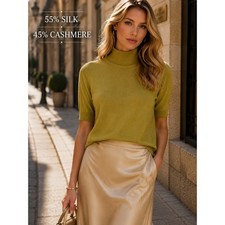 Laurel 55% Silk 45% Cashmere Knit Top Sweater Olive Green Size 36 S Luxury