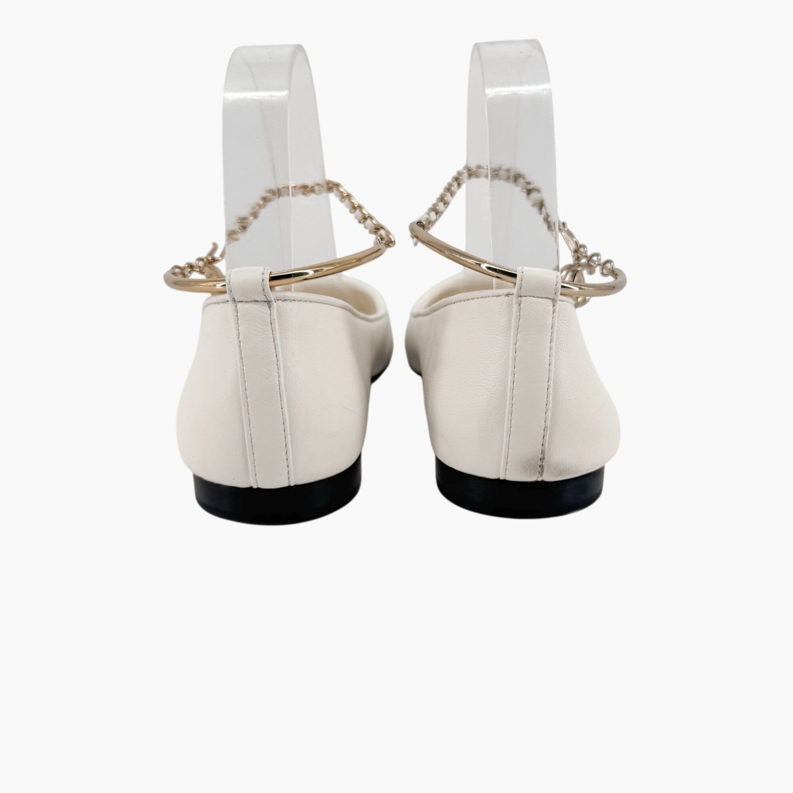 Chanel CC Camellia Ankle Chain White Cap Toe Ballet Flats Size 37.5 US 6.5-7 thumbnail 6