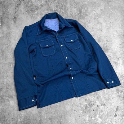 Farah Vintage 70s Dagger Collar Navy Contrast Stitch Western Shirt Jacket Size S