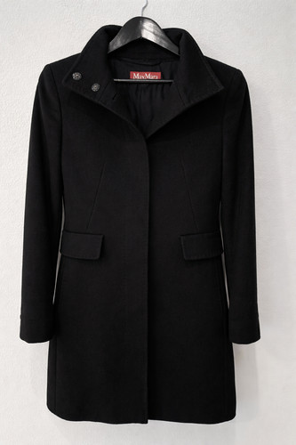 Max Mara Studio Black Luxury 100% Wool Overcoat Coat EU 36