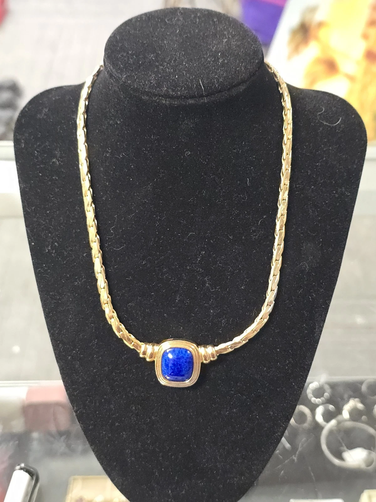 Magnifique collier rectangulaire vintage Christian Dior en lapis bleu marine !!