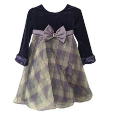 NEW Bonnie Jean Formal Dress Size 3T Purple Velvet Plaid Vintage Deadstock Midi