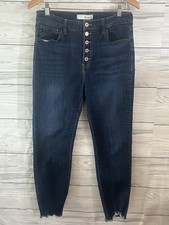 KanCan Skinny Jeans Darkwash Hi-Rise Raw Hem Button Fly Jrs 13/30 ANKLE J45