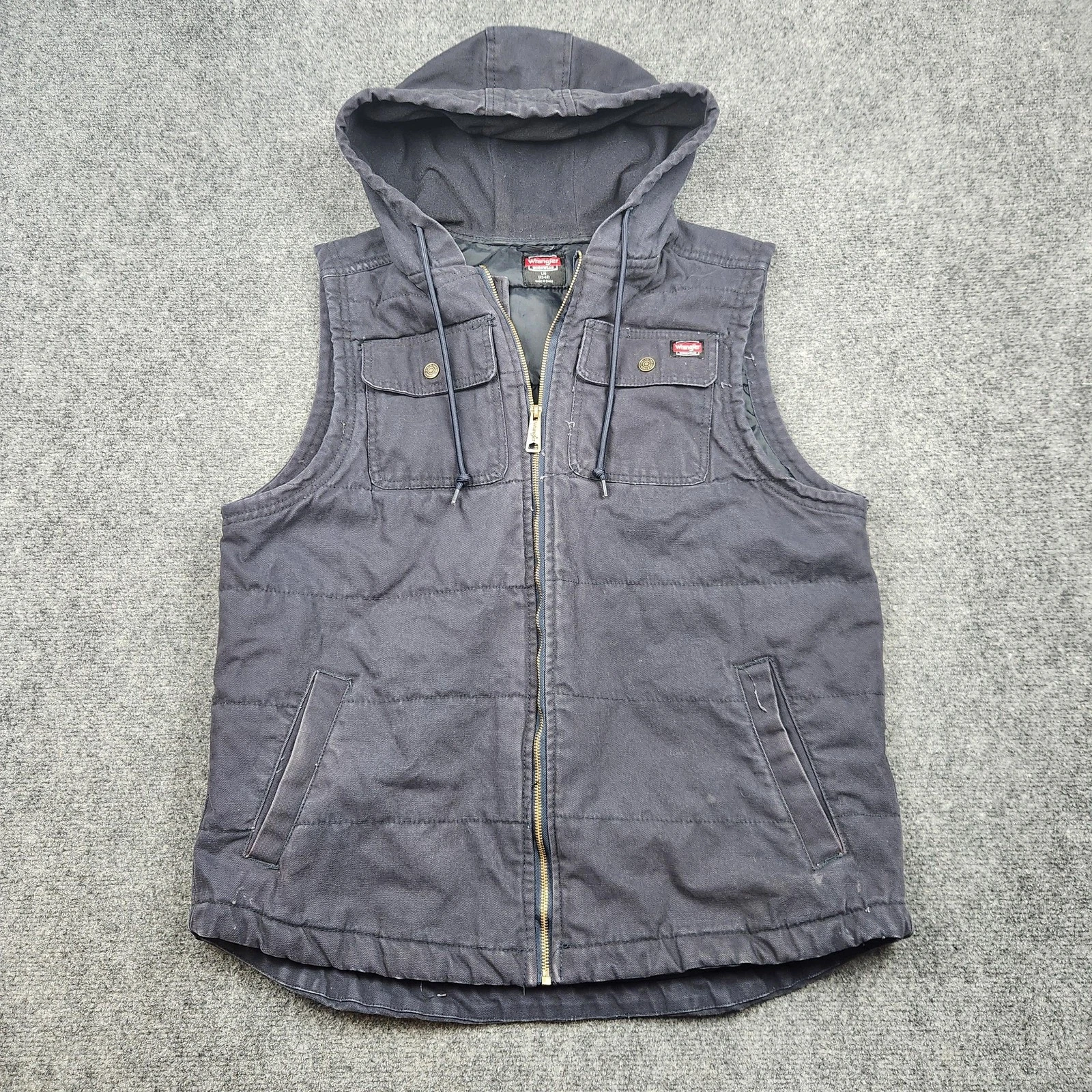 Wrangler Workwear Vest Mens Large Black Hooded Quilted Canvas Insulated Pockets
Opens in a new windo