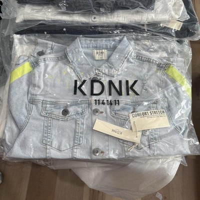 KDNK Men's Denim Jacket Comfort Stretch Light Blue Yellow Accents