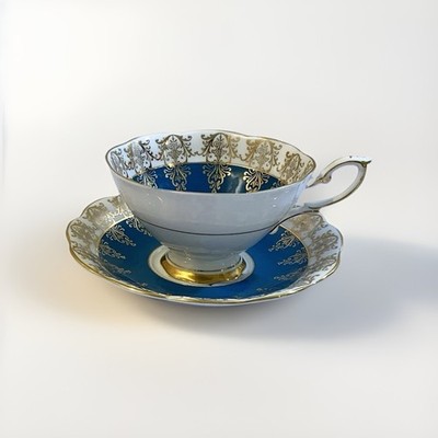 Royal Standard Fine Bone China Tea Cup  Saucer Deep Blue  Gold Floral Design VTG