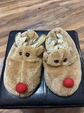 Reindeer Slippers Size 3-5 M/L Boy Girl Warm Fuzzy Soft Christmas