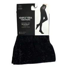 Simply Vera Wang Control Top Runway Tights Iridescent Shine Black Size 1