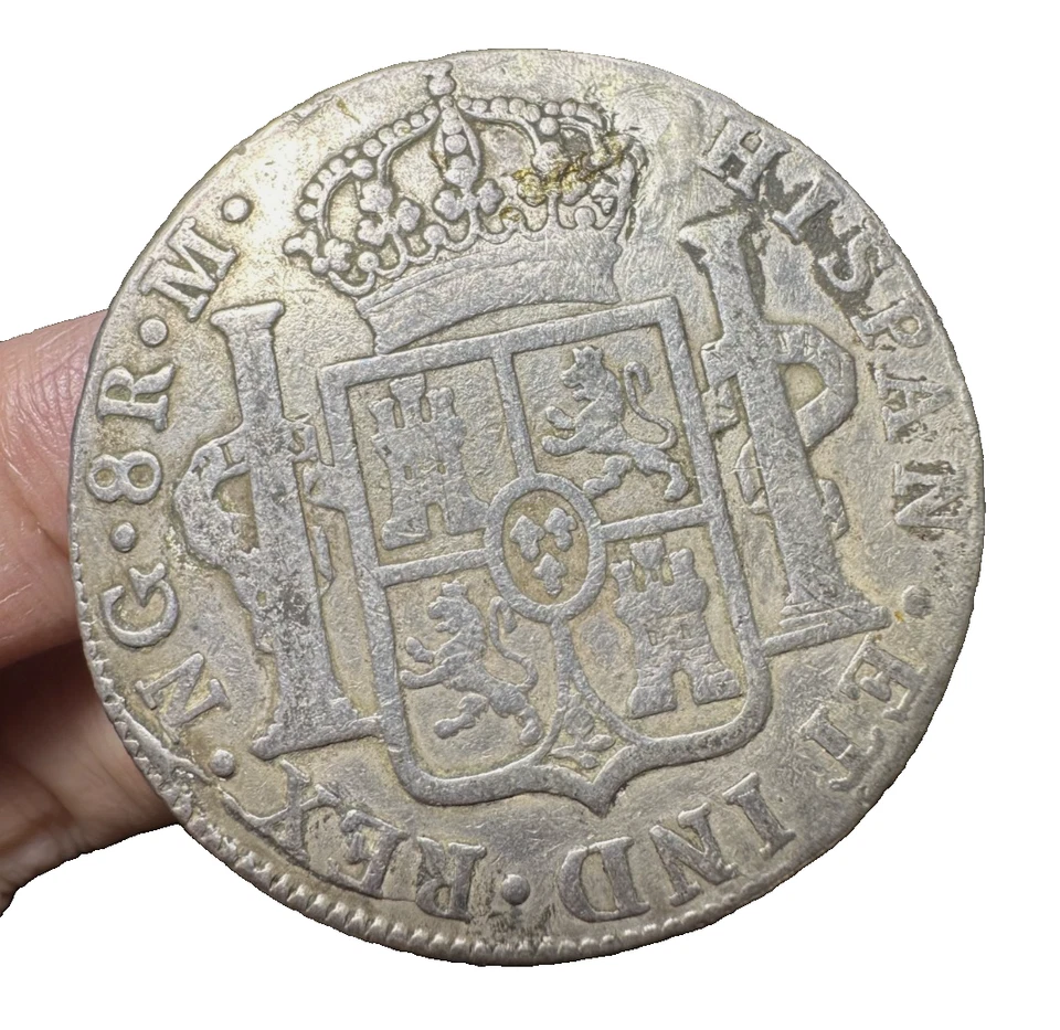 8 Reales 1820 Plata Hispana Española Colonial Guatemala, Fernando VII, NG M, Reparación Foto 3 de 4
