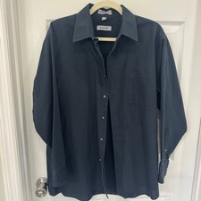 Arrow Mens Charcoal/Navy Broadcloth Long Sleeve Button Down Dress Shirt