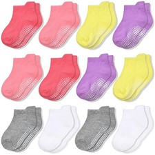 12 Pairs Non Slip Toddler Socks Ankle Grips 0-7 Years Infant Kids Boys Girls