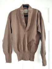 Vintage US Army 5 Button Wool Henley Sweater Brown Pullover Large Military 42-44
