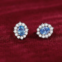 925 Sterling Silver Stud Earrings Halo Full CZ Gems Rhombus Ladies Girls Gift UK