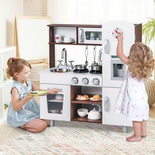 Toddler Kitchen Playset Wooden Kids Kitchen w/ Lights and Sounds