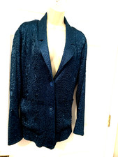 Chico's Travelers Button Front Blazer Jacket Teal w/ Pockets Size 1 8-10 NEW