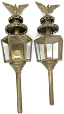 Pair of American Federal Brass Eagle Coach Lanterns - 29" Tall