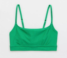 American Eagle Aerie Swim Rib Shine Straight Scoop Bikini Top SMALL Missio Green