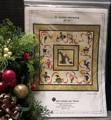 Vtg 2002 In Santa's Workshop Christmas Nap Quilt Sewing Pattern Elves Santa Toys