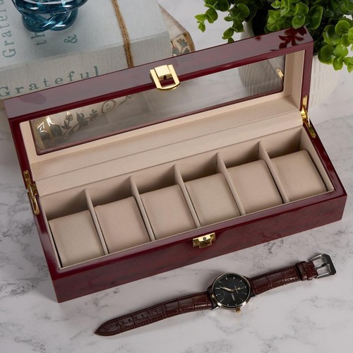 Personalised 6 Watches Wood And Glass Watch Box Gift For Him Or Her - Picture 3 of 8