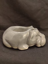 Vintage Ceramic Grey Hippo Novelty Egg Cup Eggcup 12.5cm Long Hippopotamus VGC