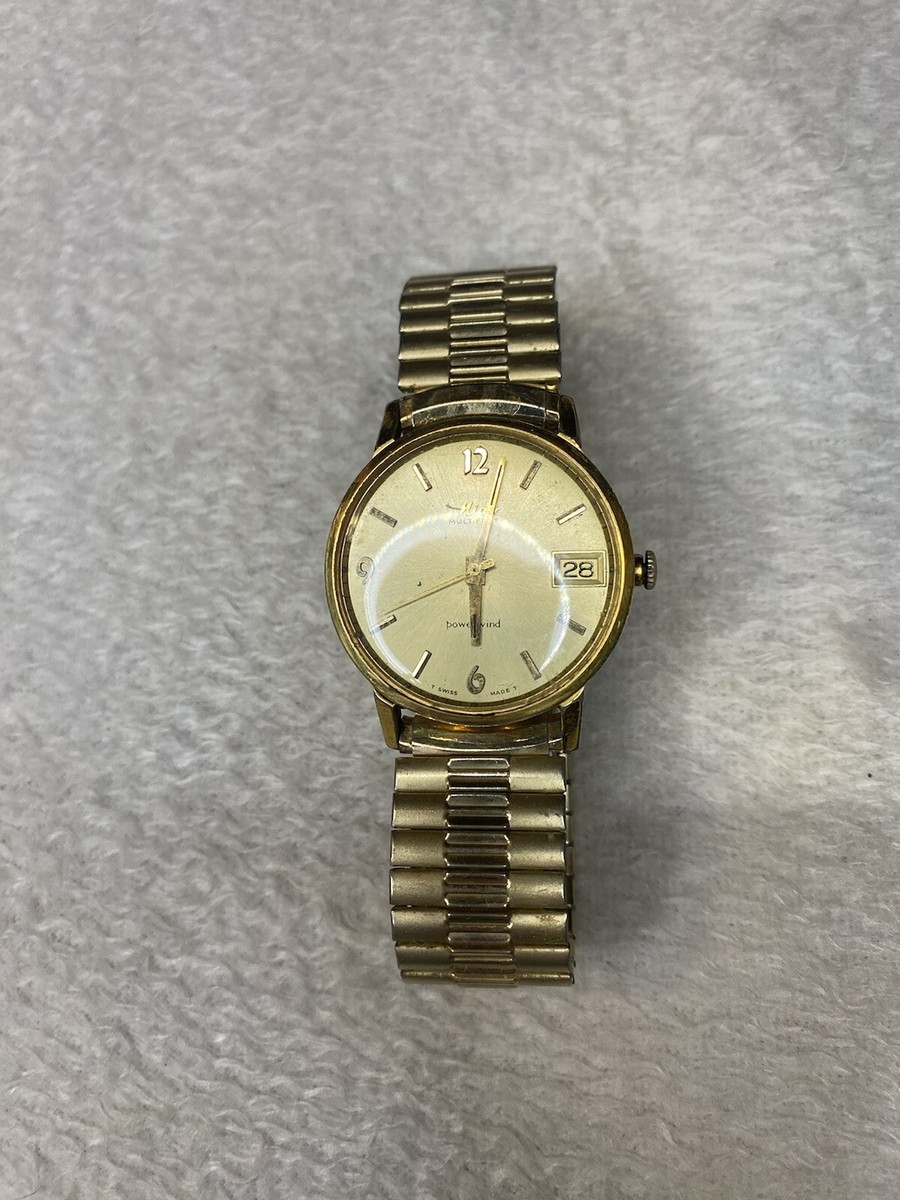 Vintage Mido MenWatch Multifort Powerwind Swiss Gold Tone Auto 17j - Main Image