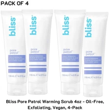 Bliss Pore Patrol Warming Scrub 4oz - Oil-Free, Exfoliating, Vegan, 4-Pack