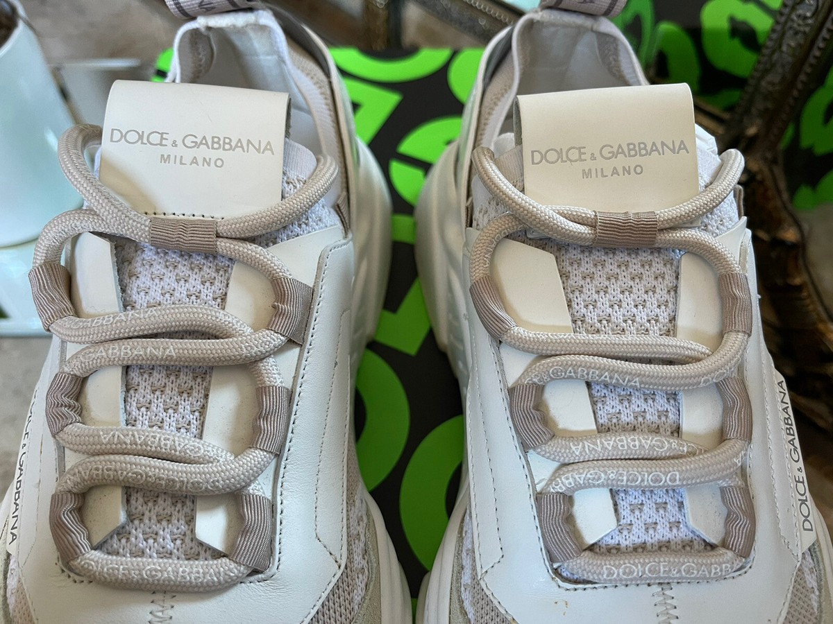 DOLCE & GABBANA White Beige Stretch Mesh Leather Daymaster DOLCE & GABBANA White Beige Stretch Mesh Leather Daymaster