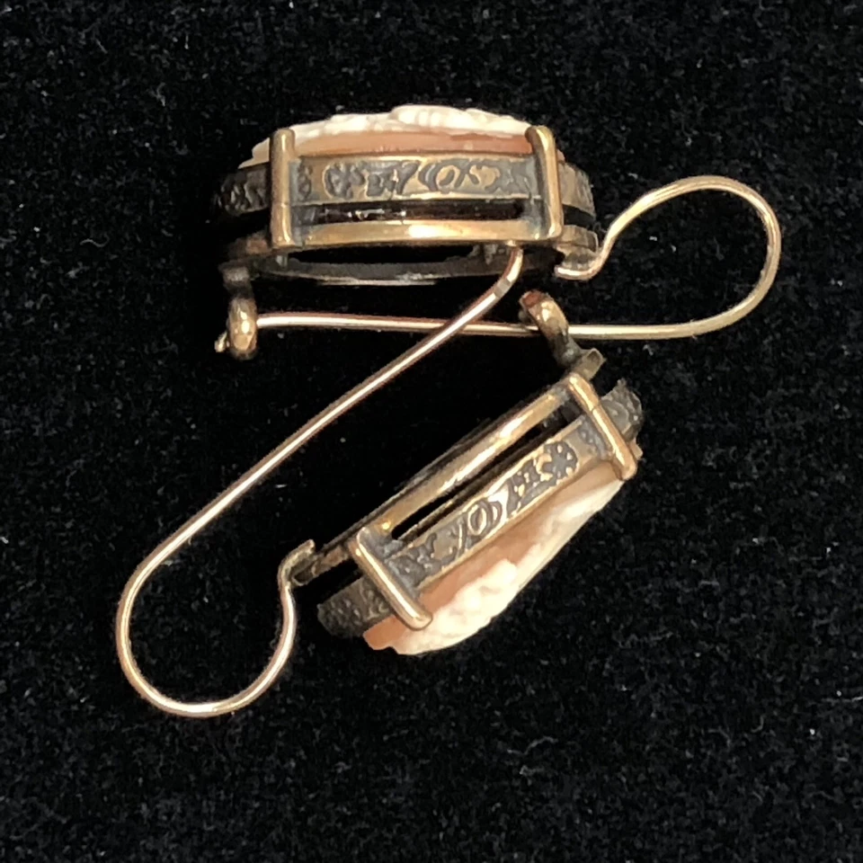 Extasia Earrings Italian Hand Carved Shell Cameos In Brass Lady Faces Facing - Image 3 of 4