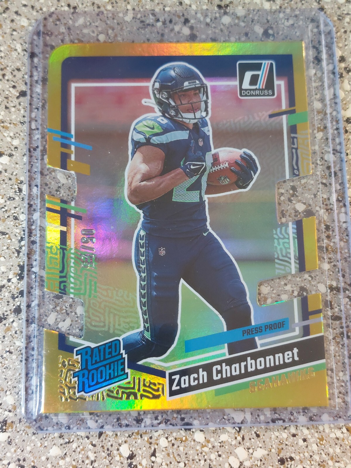 2023 Panini Donruss Zach Charbonnet Rookie Press Proof GOLD Die-Cut #/25 RC! WOW