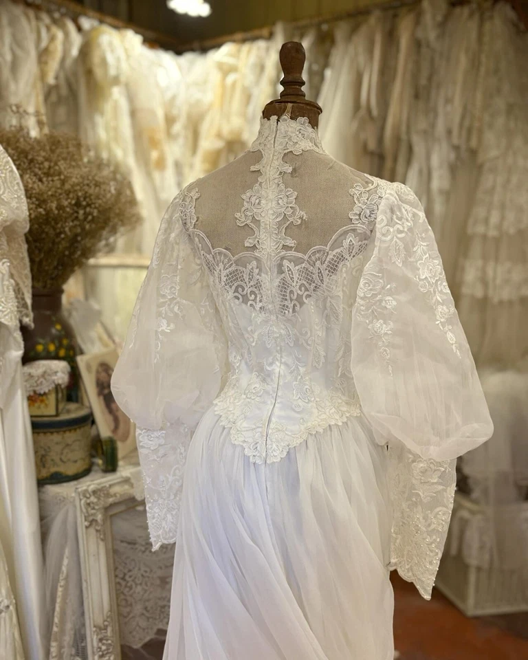 Vintage Muslimisches Hochzeitskleid Spitze Applikationen lange Ärmel fegen Zug - Bild 4 von 4