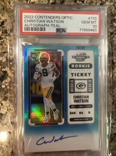 2022 Contenders Optic Christian Watson Rookie Ticket Auto Teal PSA GEM MT 10