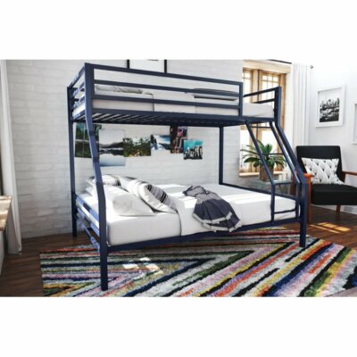 Navy Blue Metal Twin Over Full Bed Frame Bunk Beds Teen Dorm Bedroom Furniture