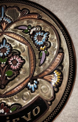 Sara-Jevo Souvenir Wall Hanging Copper Plate 9 1/2" Brushed Copper Hand Painted - Picture 4 of 12