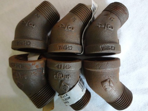 Lot of 6 B&K Mueller 3/4" Malleable BLACK IRON Street 45ยฐ Elbow Pipe Fitting
