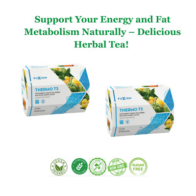 2 Pack FuXion Thermo T3 Support Energy & Fat Metabolism Lemon Tea 28 Sticks Each
