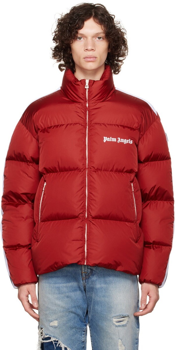 PALM ANGELS Men's Red Classic Track Down Jacket Large Puffer PALM ANGELS Men's Red Classic Track Down Jacket Large Puffer