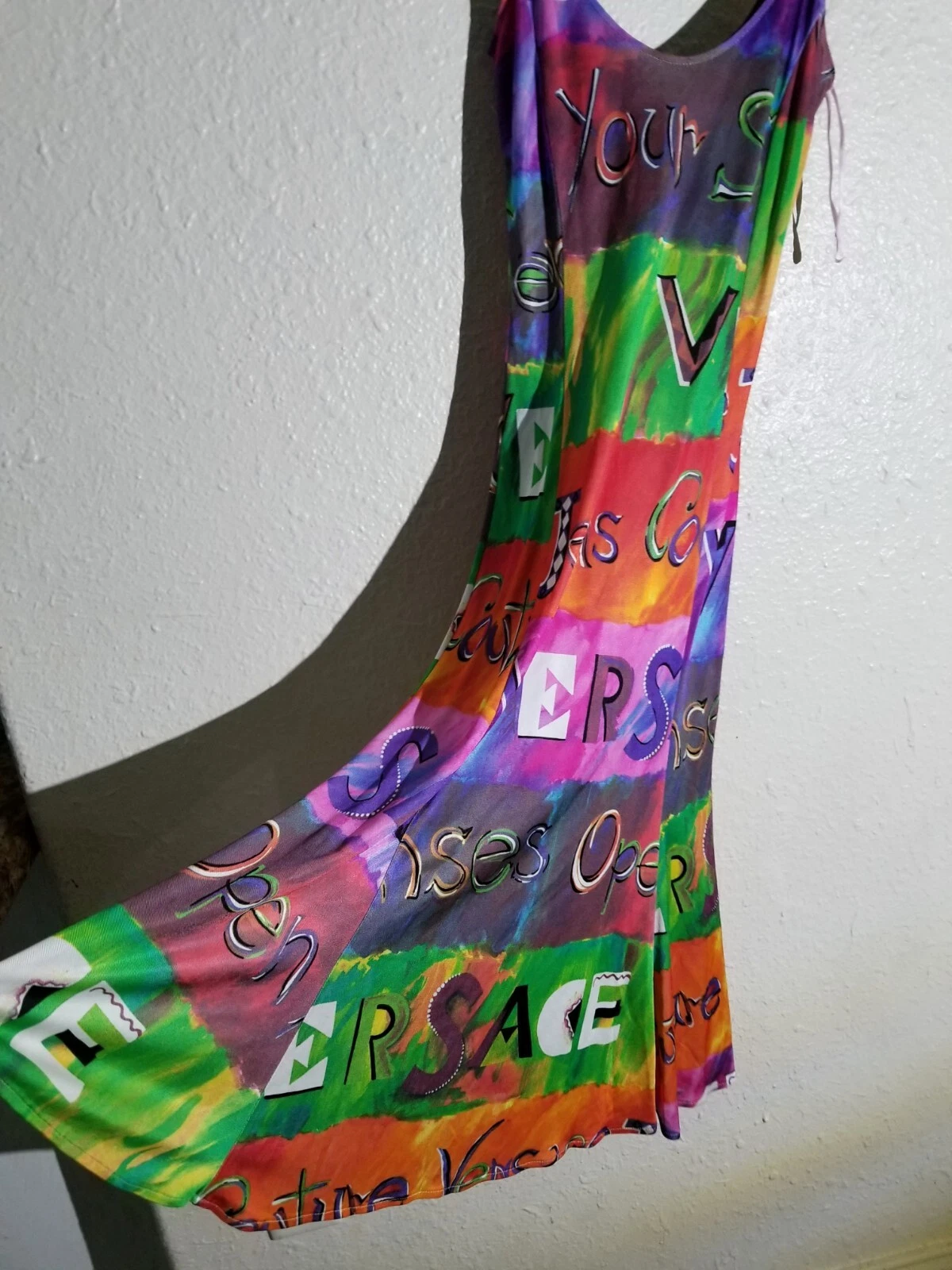 Abito Vintage Versace Pop Art Graffiti Elasticizzato Primavera Estate Donna Tg IT 38