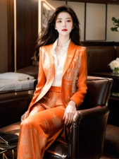 Autumn Women's 2024 New Korean Stain Coat Pants Printing OL Formal Slim Fit Sets