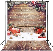5X7FT Snowflake Christmas Photography Backdrop Wood Wall Floor