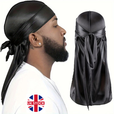 Herren Seide Durag Long Tail Welle Kappe seidig Durag Bandana Mütze UK
