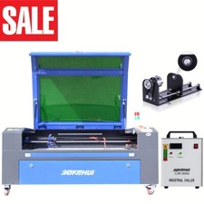 100W CO2 Laser Cutter Engraver Engraving Machine 100x80cm&CW-3000 Chiller&Rotary