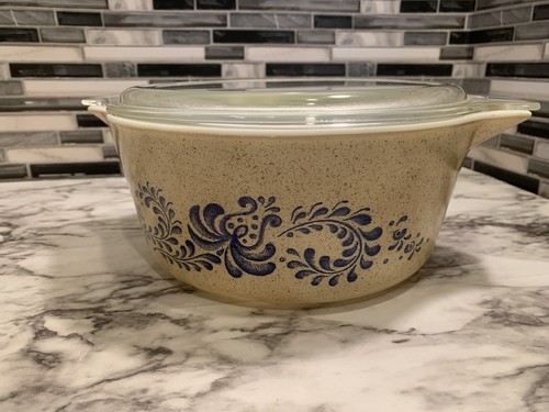 Pyrex 2-1/2 Qt Round Casserole Dish 475-B Homestead Blue W/ Clear Pyrex Lid