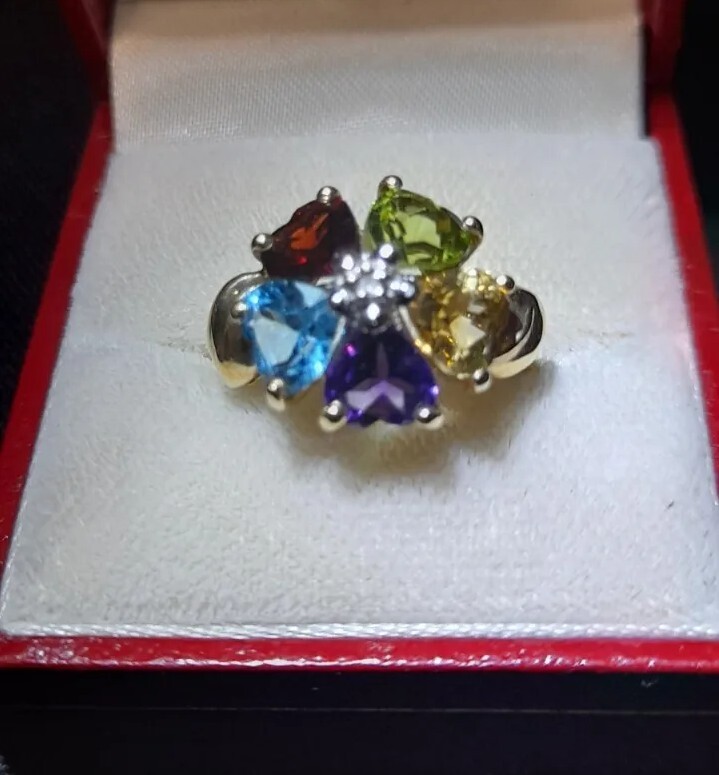 10k Solid Gold Multicolor Gemstone Ring. Size 7.A… - image 1