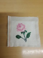 Kleines Stickbild Rosa Rose Handarbeit Halber...