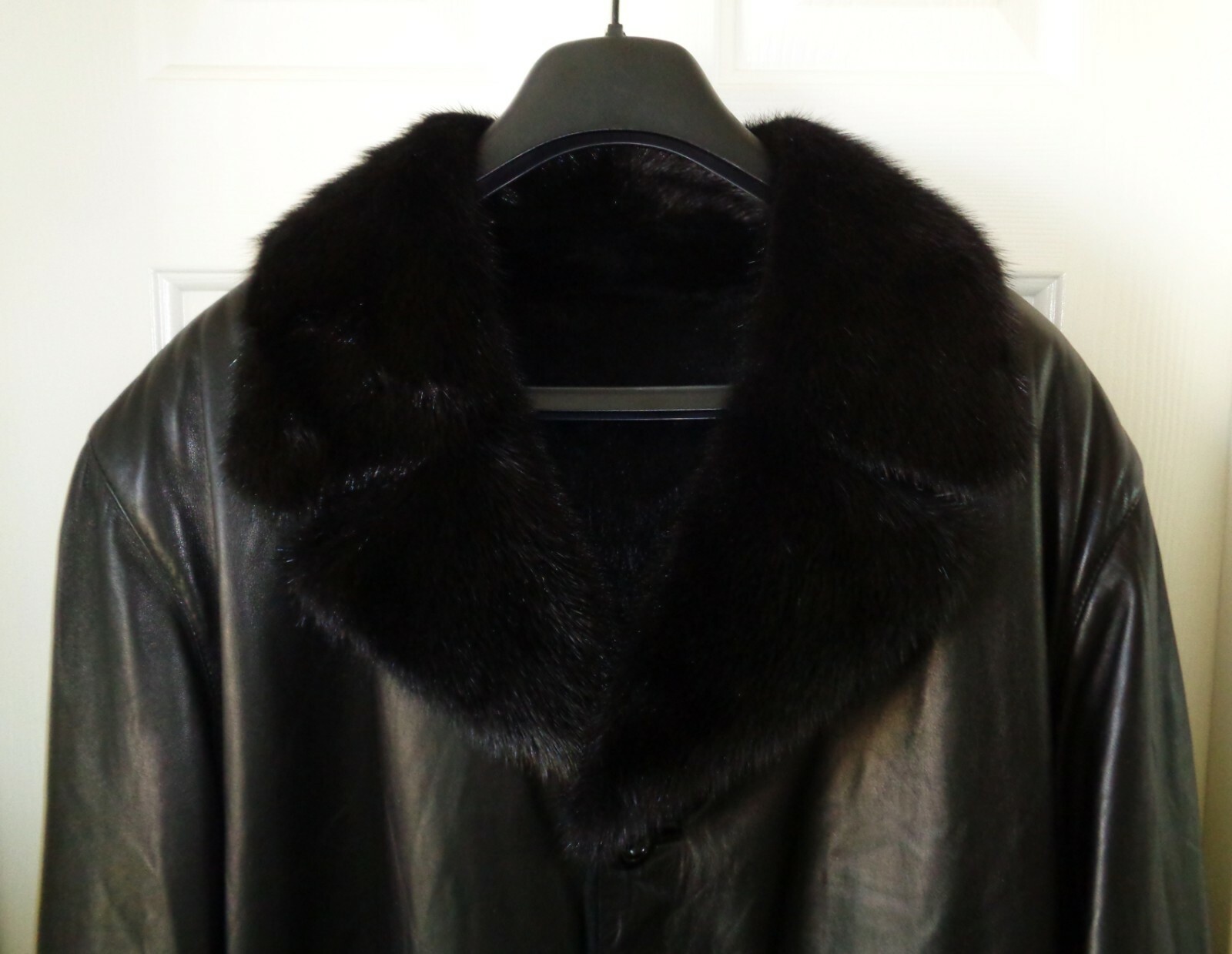 NEW MENS WINTER LEATHER COAT JACKET REAL FUR SHEARLING BLACK SIZE 58 XL RIVO - second product detail image