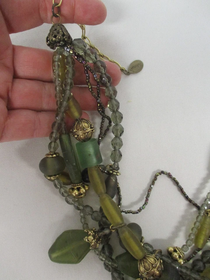 MAYA EVANGELISTA PASARELA DECLARACIÓN 6 HEBRAS COLLAR PENDIENTES PIEDRA VERDE Y CUENTAS Foto 4 de 4