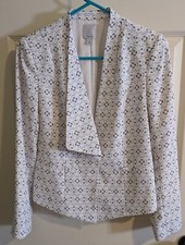 Halogen Size S White Lightweight Asymmetric Front Circle Pattern Lined Blazer