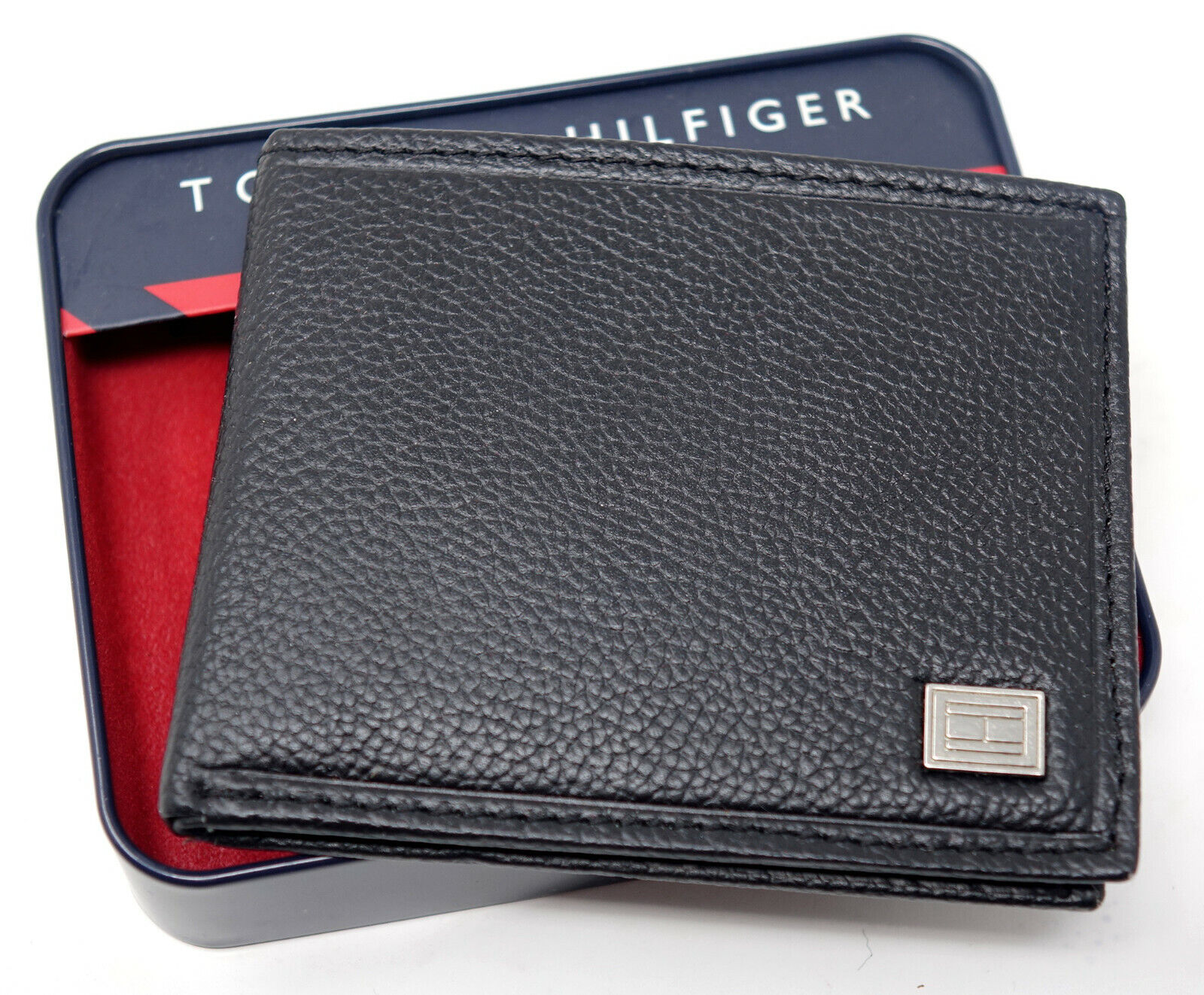 НОВЫЙ мужской кошелек-футляр из натуральной кожи с черным логотипом Tommy Hilfiger двойного сложения