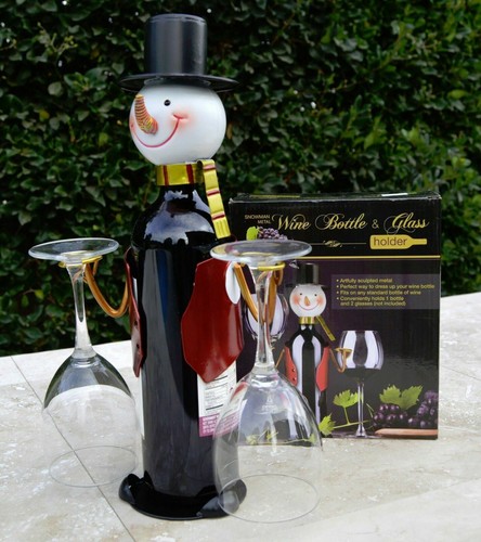 Mark Feldstein SCHNEEMANN Metall Buttler Weinflasche & Glashalter Weihnachtsdeko - Bild 2 von 5